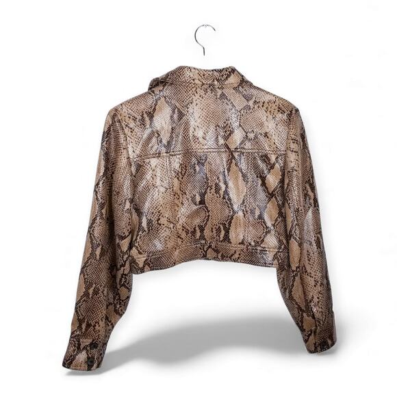 Anthropologie Current Air Python Print Textured Cropped Trucker Jacket - Small - Picture 7 of 10